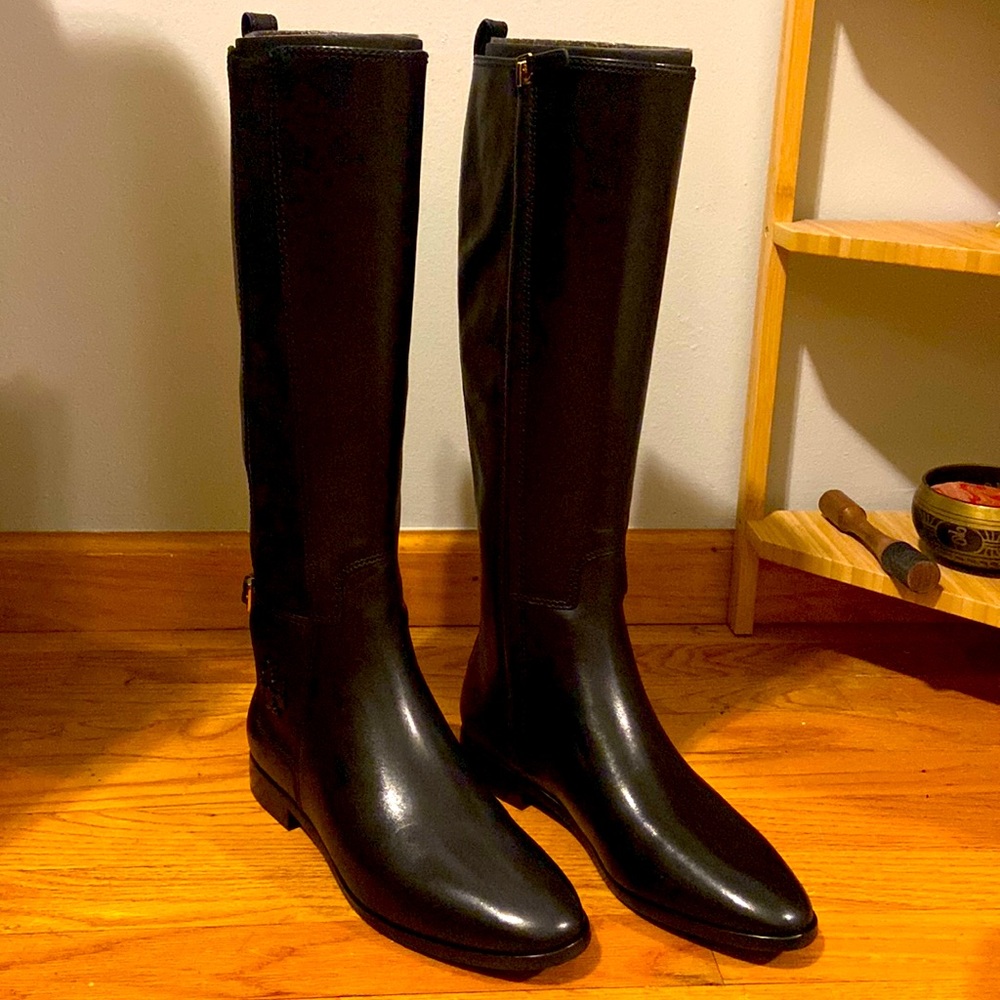 Brand new Tory Burch black leather riding boots